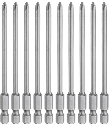 sourcing map Lot de 10 embouts de tournevis cruciformes PH1 à tige hexagonale 100 mm de long magnétique en acier S2 de qualité industrielle Tige de 4 mm