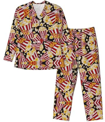 JUANYQME Popcorn Print Ensemble de pyjama à manches longues pour homme Haut et bas 2 pièces, Noir , XXL