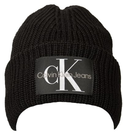 Calvin Klein Jeans Cappello Cuffia CK Berretto con Risvolto Foderato Misto Lana con Logo Articolo ZM0ZM02442, BDS Black/Nero, Taglia Unica