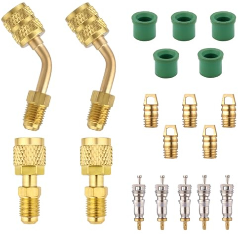 Gosknor 19 Pzs Kit de Adaptador Mini Split R410A, 2 Adaptadores R410A Rectos y 2 en Ángulo Adaptador HVAC de 5/16 Pulgadas a 1/4 Pulgadas para Aires Acondicionados HVAC y Servicio de Refrigeración