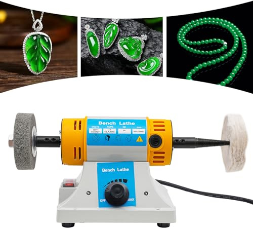 HuKaiL Banc de polisseuse 800 à 10000 tr/min Petite polisseuse à bijoux en continu avec 3 roues et pieds antidérapants pour bijoux, bois, argent