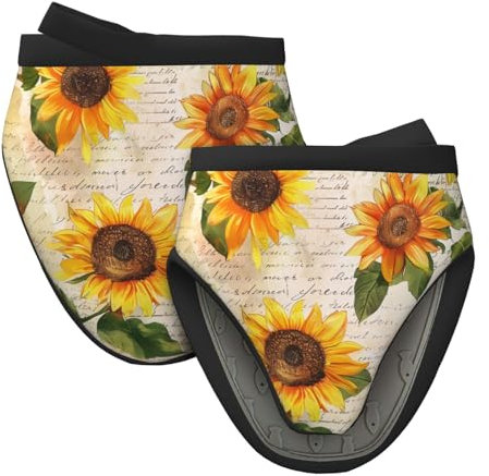 Mexpekil Sunflowers Letter Oven Gloves Heat Resistant Oven Mitts Silicone Oven Glove Kitchen Mini Oven Gloves for Cooking Baking Grilling Barbecue 1 Pair