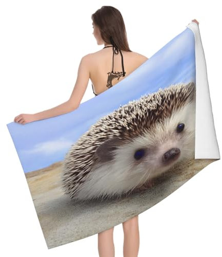 Leichong Mikrofaser Strandtuch Süßer Igel Groß 100x200 cm, 3D Süße Tiere Badetuch für Erwachsene Weiches Leicht Handtuch Schnelltrocknend Sandfreies Strandhandtuch