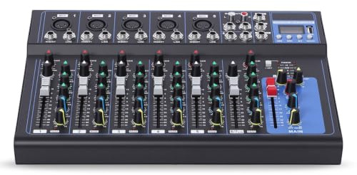 7 Channel Digital Audio Mixer, Live Sound Card and Audio Interface, Studio Mixer for Live Streaming, Podcasting, PC, Recording Studio and Gaming, Black