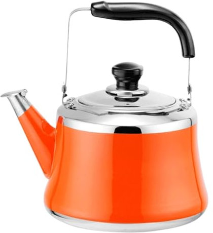 Bouilloire à thé en acier inoxydable, théière sifflante avec poignée pliable, convient pour induction, cuisinière à gaz(Orange,5 liter)