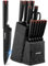 FOHERE 13 Pezzi Set di Coltelli da Cucina in Acciaio Inossidabile con Affilatrice Set Coltelli da Tavolo Professionali con Blocco,Granito Nero