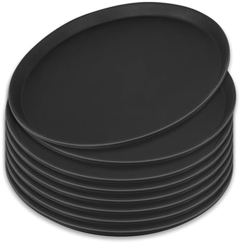 Schwarzes Rundtablett -35cm Serviertablett 8er Set Bartablett rutschfestes Serviertablett für Speisen und Getränke - Spülmaschinenfestes rundes tablett für Partys, Zuhause, Bars & Restaurants