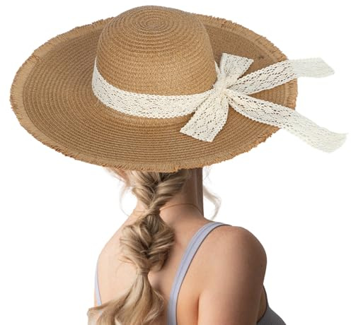 7VSTOHS Sombrero Paja Mujer Plegable Verano Sombrero Verano Sombrero ala Ancha Mujer Sombrero de Playa Plegable UPF 50+