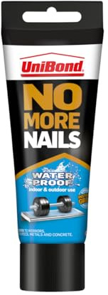 UniBond No More Nails Waterproof, Heavy-Duty Mounting Adhesive, Strong Glue for Mirrors, Wood, Ceramic, Metal etc., No Nails Instant Grab Adhesive Indoor & Outdoor, 1 x 340g Tube