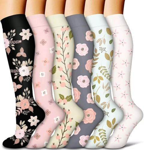 Compression Socks for Women and Men 6 Pack Copper Compression Stockings Circulation-Best Support for Medical, Running,Nursing,Athletic (C-Assorted-1, Large-X-Large)
