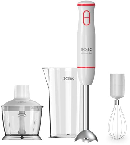Solac - Batidora de Mano 1000W, Turbo, Cuchillas Inox, Accesorios Chef