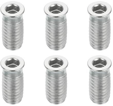 sourcing map 6Pcs Threaded Inserts Nuts, M6x25mm Hex Socket Drive Nut Inserts for Wood - 304 Stainless Steel Screws Furniture Screw in Nuts Bolt Fastener Connector Wood