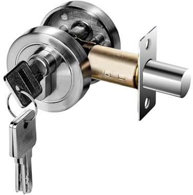 Single Cylinder Deadbolt Round Security Lock with Key Zinc Alloy Invisible Modern Door Locks for 35-50mm Front Entrance Bedroom Bathroom Interior and Exterior Door Lock