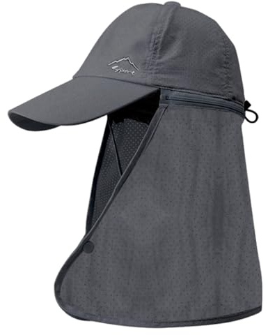 Michear UPF 50+ solfiskehatt för män och kvinnor, utomhus UV-skydd vandringshatt med brett brätte hals flik, Mörkgrått, M-XL