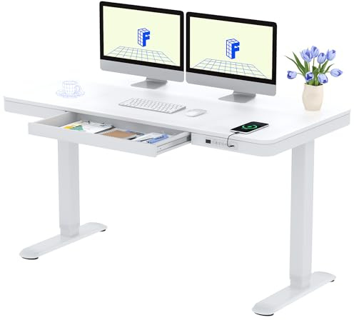 FLEXISPOT Höhenverstellbarer Schreibtisch mit Schublade und USB-C 140x70 cm | Elektrischer Schreibtisch mit LED-Anzeige, Memory-Funktion, pflegeleicht, ergonomisch für Homeoffice,Büro,Lernen&Schminktisch