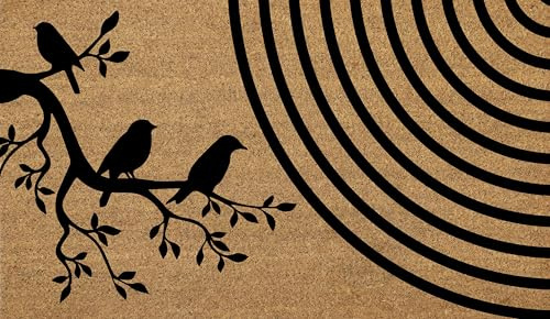 COCONIQ Coir Door Mats 43x76 cm, Non-Slip Sturdy, PVC Backed Heavy Duty, Easy to Clean, Ideal for Door Entrance, Patio, Porch, Backyard, Garages, A Happy Family of Birds