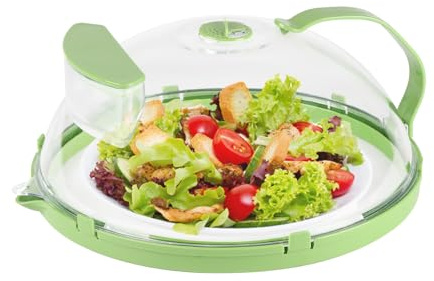 Couvercle pour micro-ondes, 26 cm, avec réservoir d'eau, sans BPA, protection anti-éclaboussures, avec sortie de vapeur, couvercle transparent pour assiettes