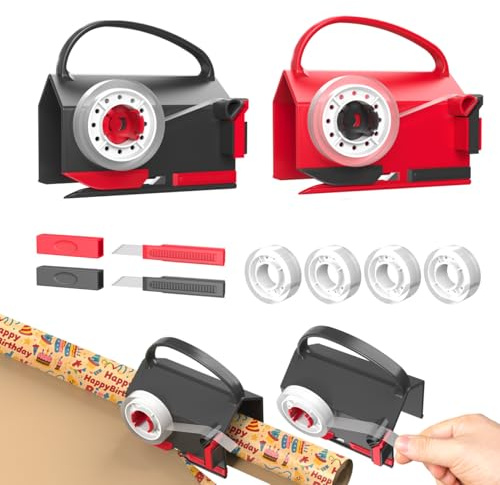 Quuylin Cortador de Papel de Regalo, corte rápido cortador de papel de regalo, 2 Juegos de Cuchillas Intercambiables, Cortador Papel Regalo con Asa, para Navidad, Cumpleaños, Envoltura de Regalo