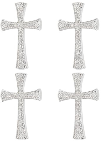 HOBBIESAY 4-tlg Strass Kreuz Anstecknadel für Damen Funkele Christus Broschen Reversnadel Glitzernde Glauben Kleidung Accessoires Silber Legierung Abzeichen1.73 Zoll Breit 2.48 Zoll Lang