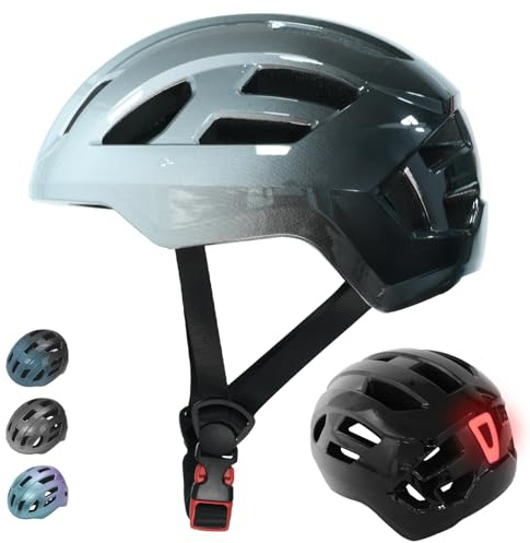 LIRENGUI Casco de Bicicleta con luz Trasera para niños y niñas, luz Trasera Recargable de Seguridad, Talla Ajustables Cascos con Degradado de Color para múltiples Deportes (Plata Gris, M)