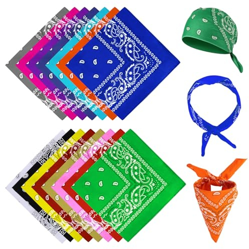 zhufubao Lot de 15 bandanas, 15 couleurs, bandana pour homme et femme, en polyester motif paisley, 54 x 54 cm, bandanas foulards pour tête, cou, bras, a, 54 x 54cm
