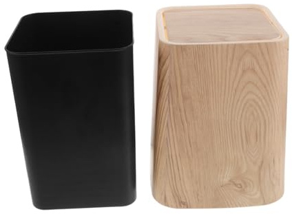 Zerodeko Poubelle à Couvercle Basculant Effet Bois 8, 5 L en PP, Beige | Mécanisme Silencieux, Format Compact mais Spacieux, Style Vintage Chic, pour Comptoir ou Dortoir, 1 Pièce