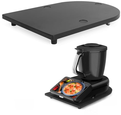Gleitbrett für Thermomix TM7,Brett für Thermomix mit 360° Rollen Vertiefungen, Bambus Rollbrett Slider für TM7 Zubehör, Müheloses Bewegen auf der Arbeitsplatte, stabil & leise - Schwarz