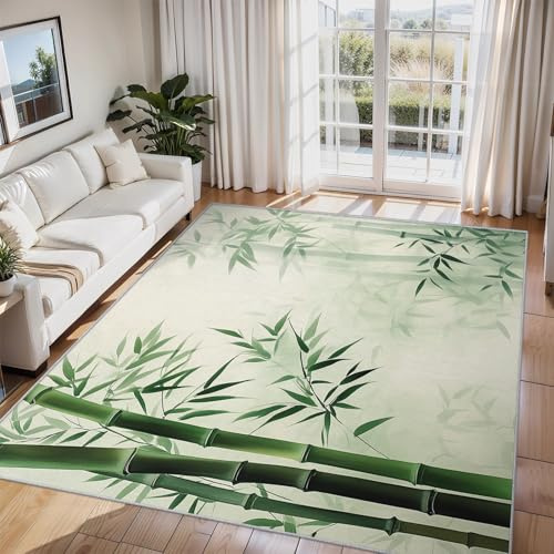Generisch Teppich Wohnzimmer Bambusblätter, Teppich Bambuswald für Schlafzimmer 200 x 250 cm, Weicher Waschbarer Antirutsch Kurzflor Dekoration Carpet P-&44
