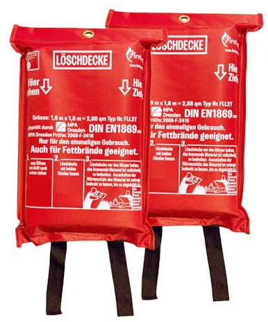 FireLoq 2X Feuerlöschdecke 1.6x1.8m DIN EN 1869:2019 Extra Große Löschdecke für Küche, Auto, Industrie Brandschutzdecke in Flexibler Tasche