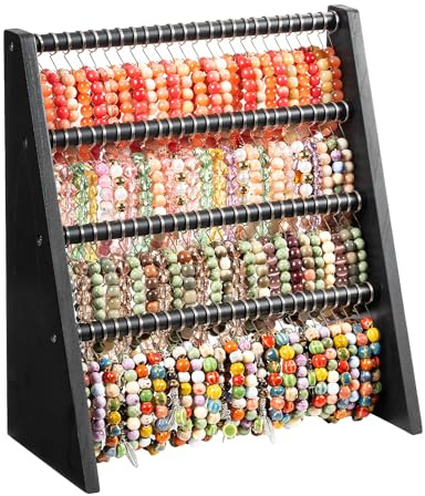 Bellaownia 4 Tier Bracelet Holder Stand with 100 Hooks, Wooden Bracelet Display Organizer Rack for Jewelry, Home, Vendors and Store Display (Black)