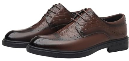 Mens Business Brogue Shoes Full Grain Leather Wingtip Dress Shoes Premium Handcrafted Classic British Style Lightweight Young Professional Formal Shoes for Men(Brown,7.5)