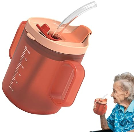 WaaRiuQ 1Pcs Schnabeltasse Senioren, Adult Sippy Cup for Elderly Non Spill, 300 Ml Drinking Cup for Limited Mobility and Swallowing Difficulties, Orange Beaker for Care Facilities and Home Use