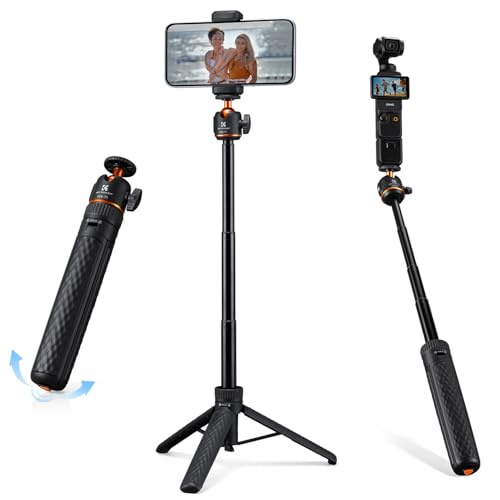K&F CONCEPT Selfiepinne, 175 g ultralätt mobiltelefonstativ, utfällningsfunktion, utdragbar upp till 65 cm, 360° vridbar huvud, kompatibel med mobiltelefoner, ficka 4/3 och actionkameror