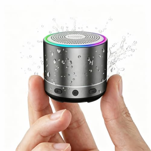 Mini Altavoz Bluetooth, Altavoces Bluetooth 5.4 con 7 Modos RGB, 360° Sonido Estéreo, 8H Altavoz Portatil Manos Libres con Micrófono, Impermeable IP68 Speaker para Ducha, Viaje y Exterior, Gris