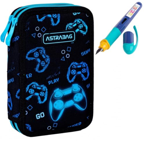 Goldkids - Federmäppchen 2 Fächer - Mäppchen für Mädchen und Jungen - Federmappe 2-Fach Federtasche Gefüllte Schüleretui Schulmäppchen und Füller - Game