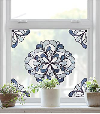 Artscape Capri Slate Accent | Window Privacy Film Stained Glass Pattern | Non-Adhesive & UV Protection | Easy to Apply & Removable | 12 x 12 inches | Made in USA