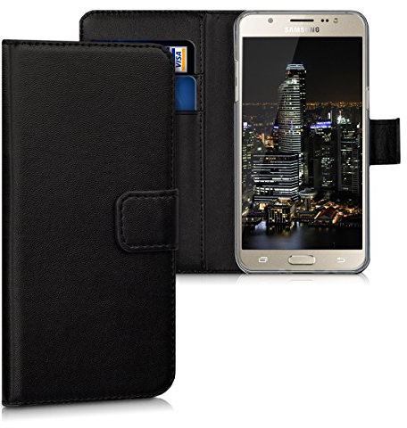 kwmobile Hülle kompatibel mit Samsung Galaxy J5 (2016) DUOS - Kunstleder Handyhülle mit Kartenfächern - in Schwarz