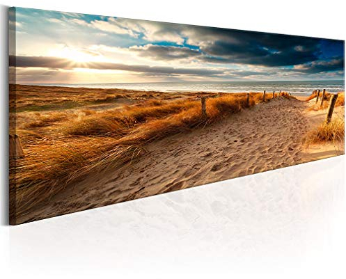 decomonkey Bilder Strand 150x50 cm XXL 1 Teilig Leinwandbilder Bild auf Leinwand Vlies Wandbild Kunstdruck Wanddeko Wand Wohnzimmer Wanddekoration Deko Natur Landschaft Meer