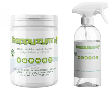 Happyzym Enzymreiniger 1000g - Geruchsentferner und Fleckenentferner ohne Duftstoffe gegen Katzenurin, Tiergerüche für Haushalt, Gewerbe und Auto
