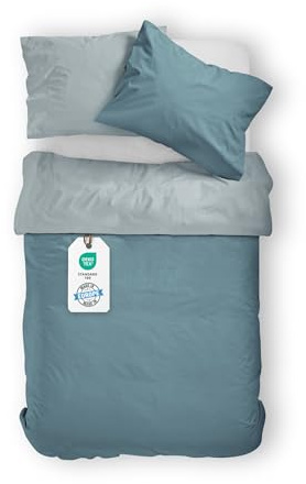 BLUE MOON Linge de Lit Mako - Ensemble de Lit en Satin 100% Coton - 1 Housse de Couette 140 x 200 & 1 Taie d'oreiller 70 x 90 - Draps Réversibles pour Lit 2 Personnes - Plusieurs Couleurs Disponibles