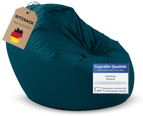 BuBiBag 2in1 Sitzsack L - XXL mit Füllung für Kinder & Erwachsene, Gaming Beanbag & Bodenkissen für Indoor & Outdoor Sessel Pflegeleicht & Wasserabweisend XL UNIVERSELL (Ø 130 cm Petrol)