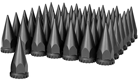 United Pacific 10548CB Wheel Lug Nut Cover Set, 33mm x 4.75, Black, Spike, with Flange- Thread-On