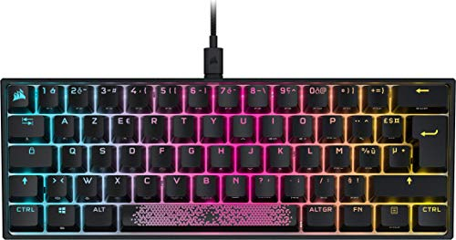 Corsair CH-9194010-FR, K65 RGB MINI 60% Mechanical Gaming Keyboard (Customizable RGB Backlight, CHERRY MX Red Mechanical Switches, PBT Double Injection Keys, AXON Technology) AZERTY Black
