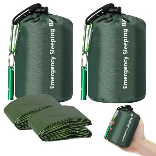 EEEKit Nödsovsäck, 2-pack Lätt Vattentät Överlevnadssäck, Termisk Nödfilt, Bärbar Mylar Överlevnadsutrustning med Visselpipa för Camping Vandring
