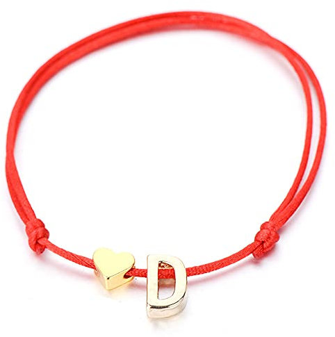YOUHU Braccialetti di Corda,Braccialetto di Amicizia Intrecciato A Mano Iniziali d'oro Lettera D Cuore Rosso Filo Moda Gioielli Braccialetti BFF Braccialetto Regolabile Lucky Couple