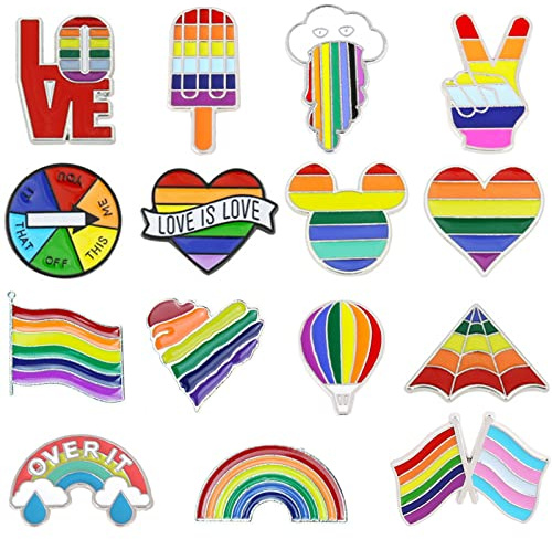 Yueser Pride Pin, 15 Stück Pins Anstecker Pride Accessoires Regenbogen Broschen Regenbogenbrosche Flagge Regenbogen Liebes Pins Emaille Pins Abzeichen Stolz Anstecknadeln LGBT für Schals Kleider