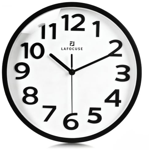Lafocuse 3D Ziffern Lautlos Wanduhr Weiß, Modern Wanduhr 30cm Leicht zu Lesen, Ohne Ticken Geräuschlos Deko für Küche Wohnzimmer Schlafzimmer Büro
