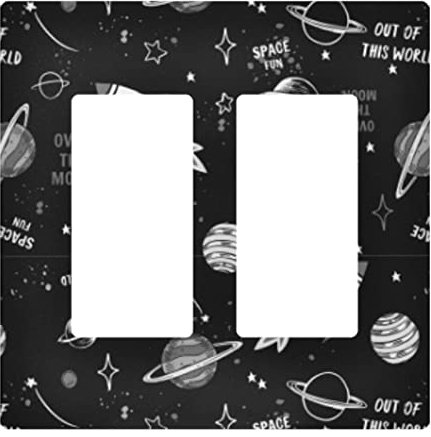 Space Doodle Cartoon Space Rockets, Planets, Stars, Moon, Slogans 1 Gang Rocker Print Toggle Wall Plate, Switch Plate Cover for Living Room Bedroom Bathroom Office and School