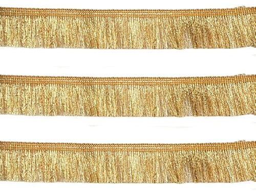 Yalulu 10 Meter Gold Quaste Fransen Polyester Fransenborte Geschnitten Fransen Geschnitten Fransenborte Kostüm Quaste Trimmen Garment Apparel Vorhang Nähzubehör (3cm Breite)