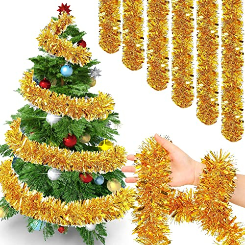 Guirnalda Navidad 2 m Pack 6 – Espumillón Metálico Denso y Brillante para Árbol, Ventanas y Escaleras – Decoración Flexible y Reutilizable para Hogar y Fiestas